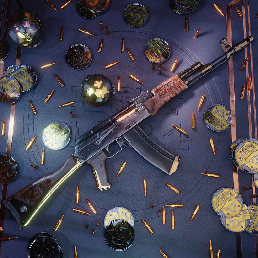Dit is de AK die wordt gebruikt in de Gun Range van Syndicate of Vigilantes, een AR gun range mobiele game waarbij een realistisch 3D-pistool richt op bewegende targets in een echte huiskamer.